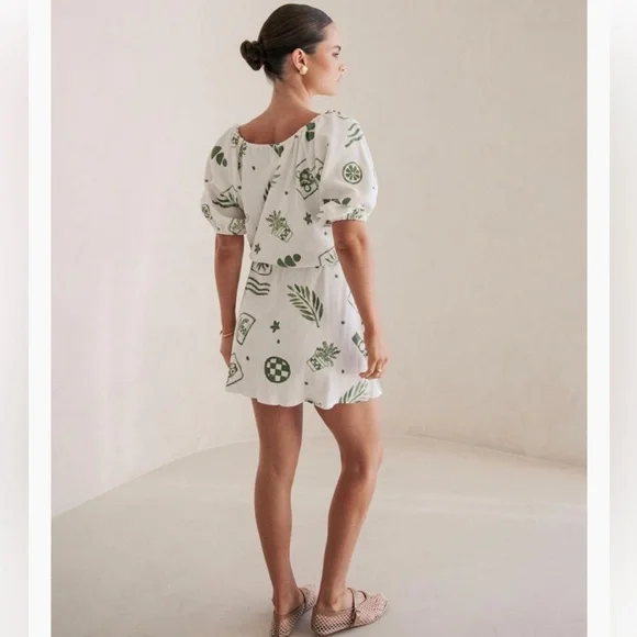 Sabo Milo Dress Relic green Mini Summer waffle knit puff sleeve 6 - Picture 3 of 9